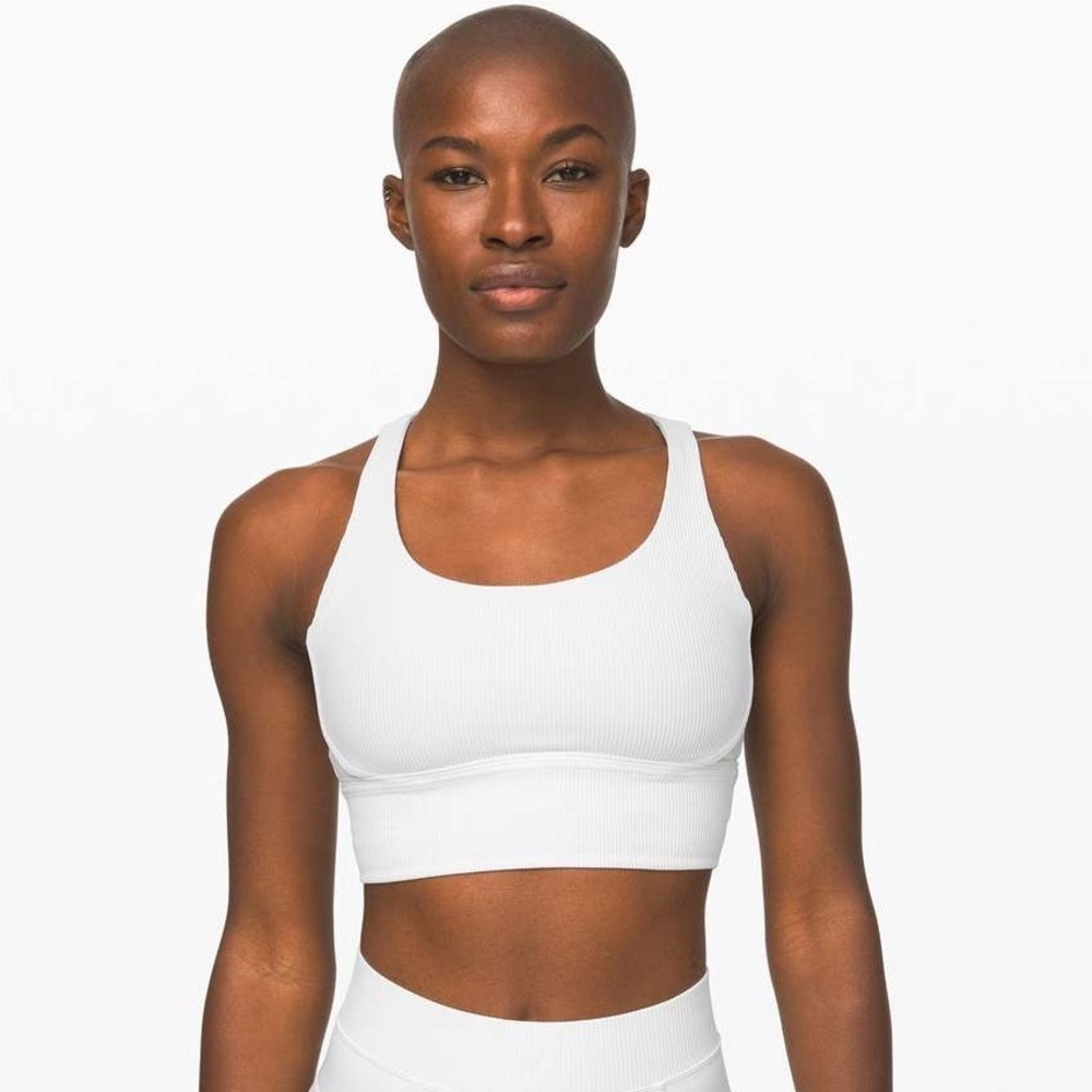 Lululemon Energy Sports Bra Long Line Texture Ribbed Padded White Size 6